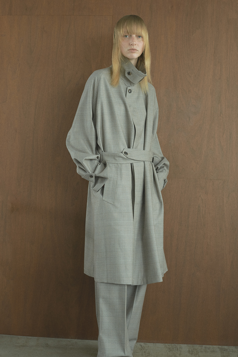 URU」WOOL CHECK BELTED COAT | ANOTHER LOUNGE