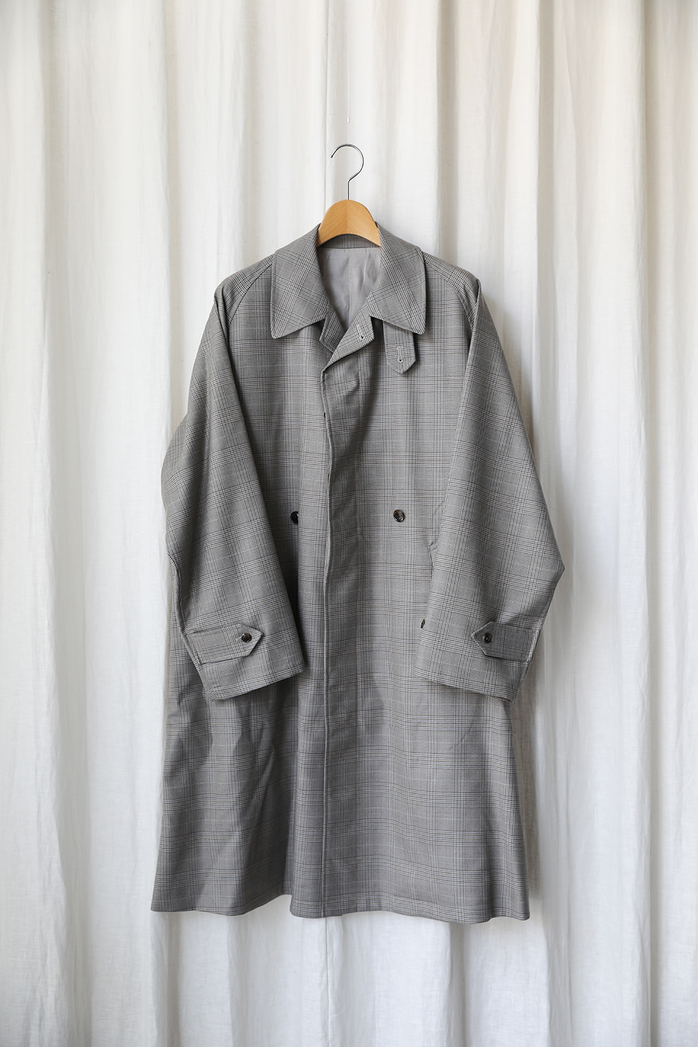 WOOL CHECK BELTED COAT