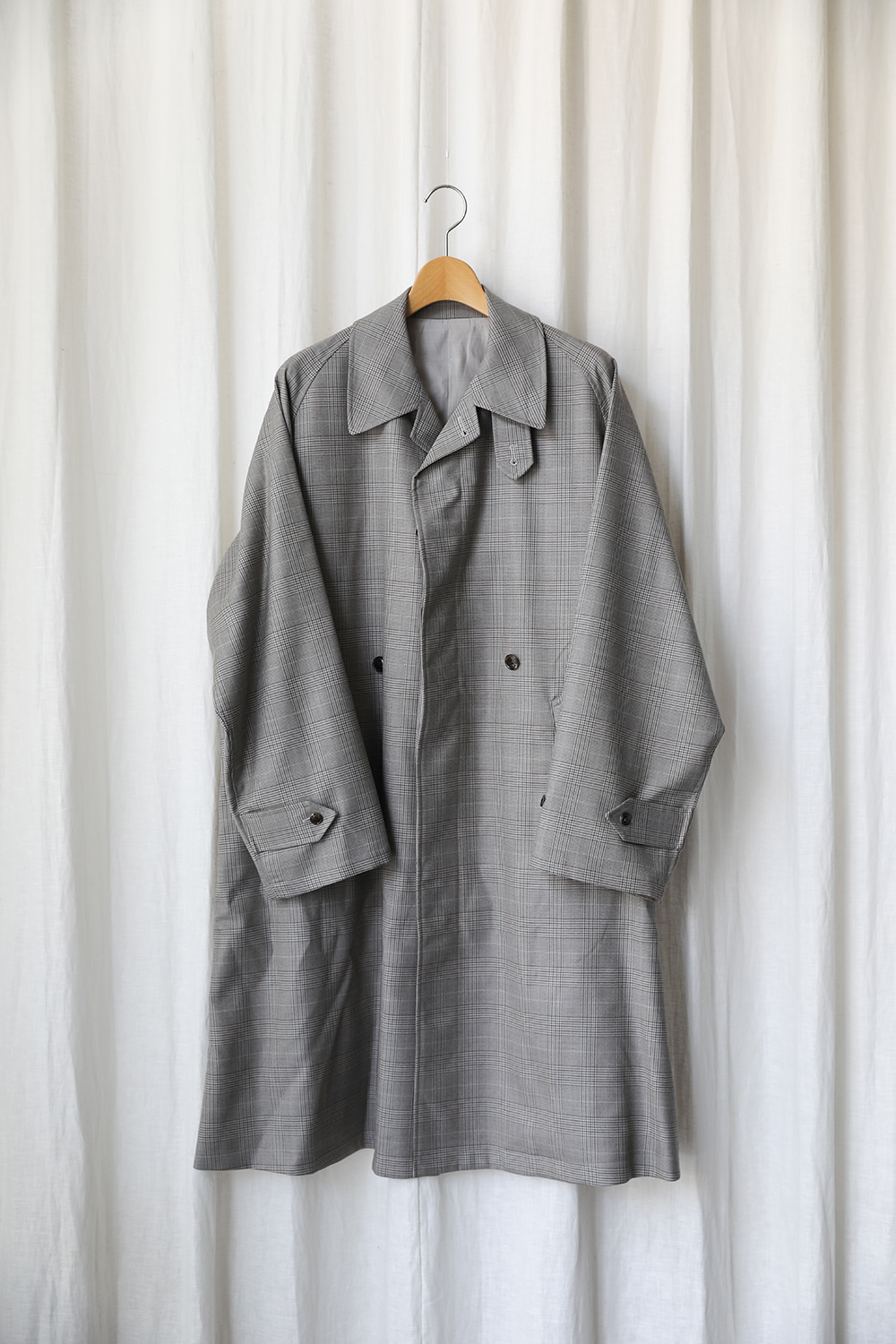 URU 19aw WOOL CHECK BELTED COAT Gray