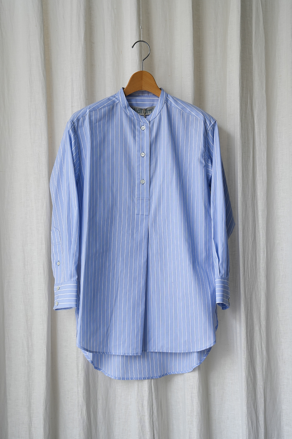 stripe band collar shirt tunic