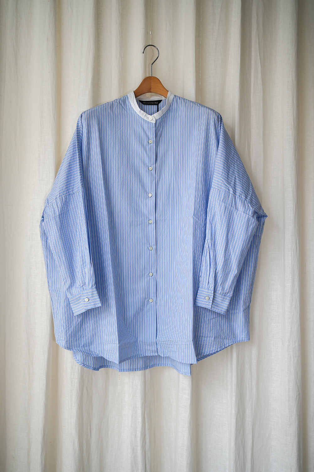 stripe stand collar wide shirt