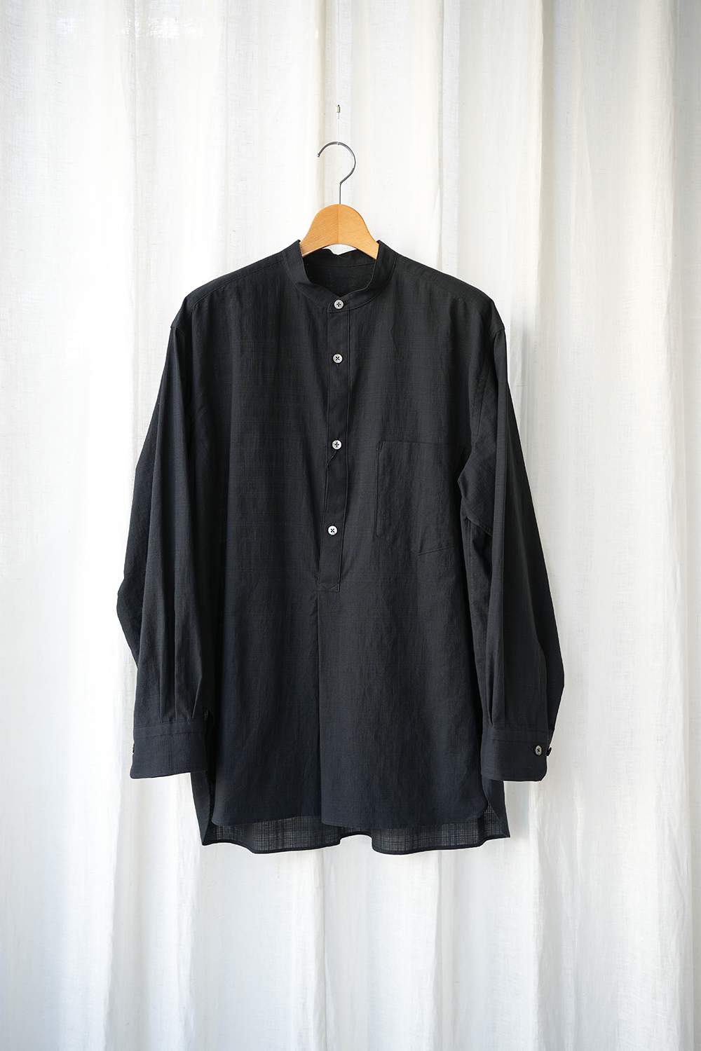 COTTON CHECK STAND COLLAR L/S SHIRTS