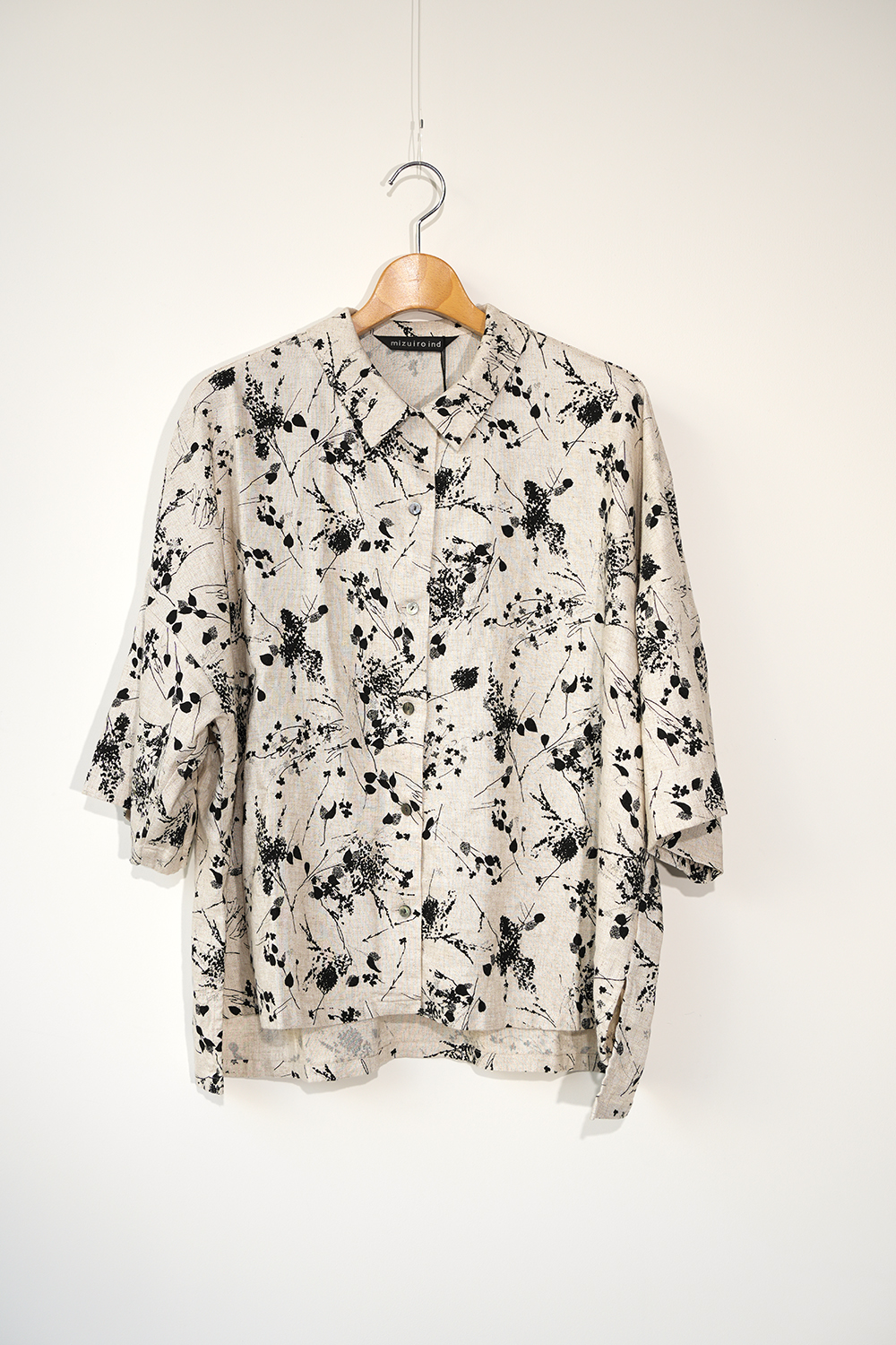 rayon linen print wide shirt