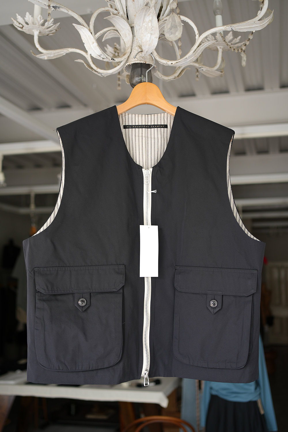POLYESTER YARN DYED GABARDINE ZIP VEST