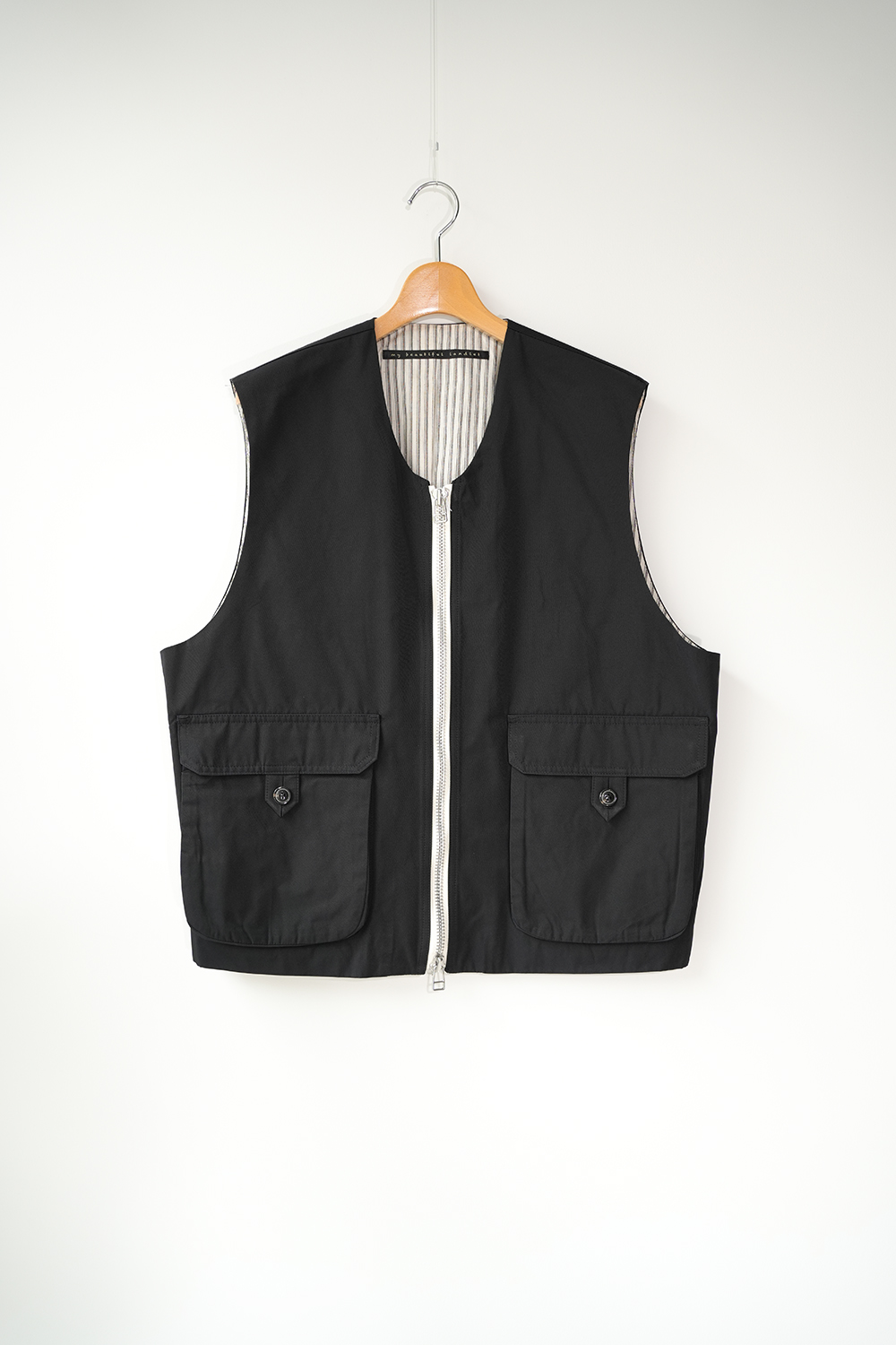 POLYESTER YARN DYED GABARDINE ZIP VEST