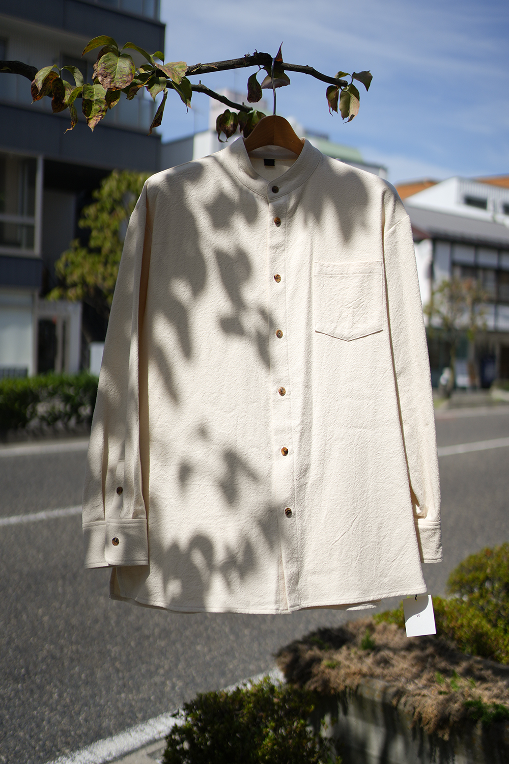 wide stand collar shirts nep cotton silk