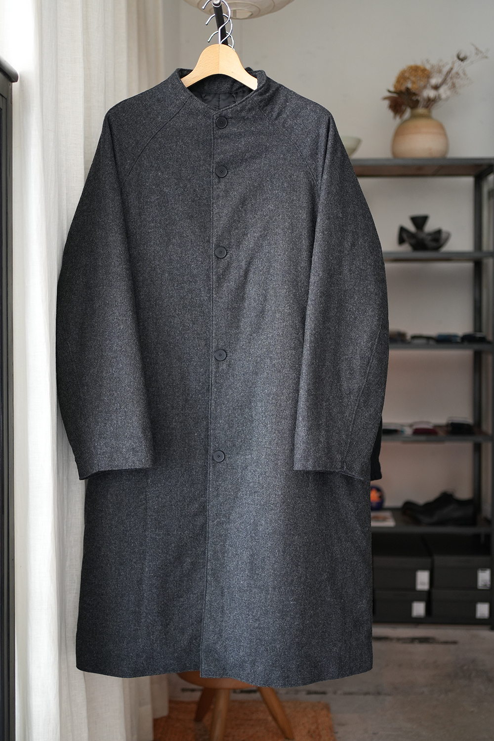ウールシーチングガーメントウォッシュボトルネックコート