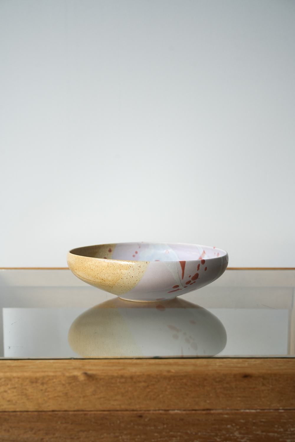 15.5cm深皿 桃白紅飛ばし釉