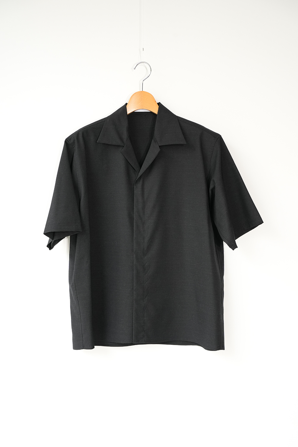 WOOL TROPICAL WASHER FLY FRONT OPEN COLLAR S/S SHIRT