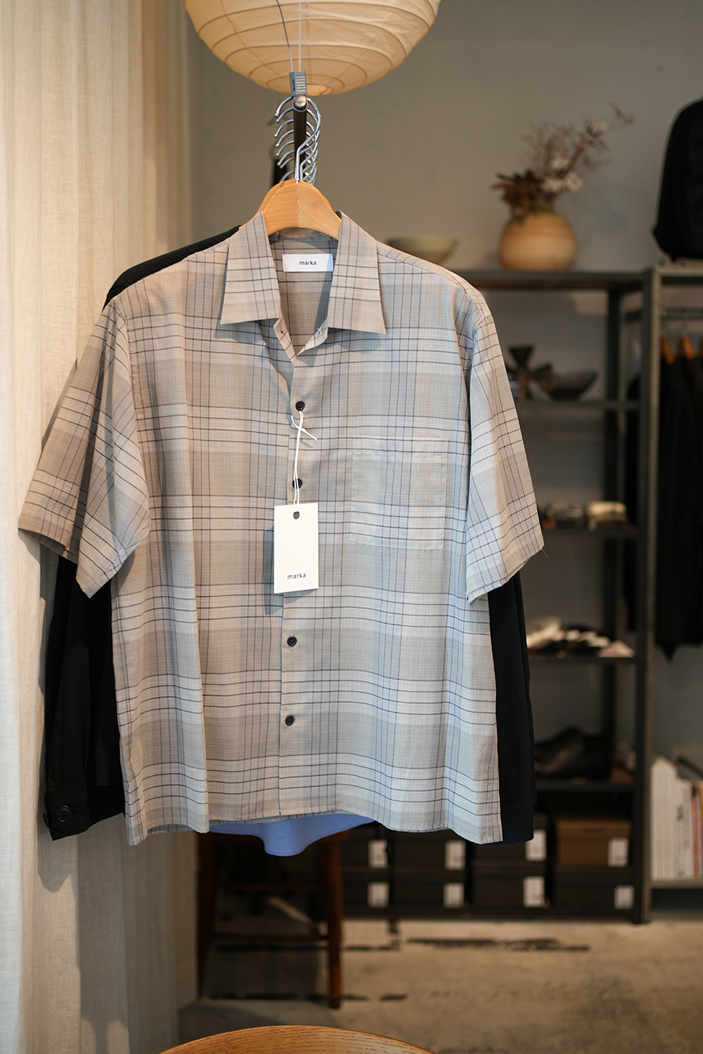 OPEN COLLAR S/S CHECK SHIRT