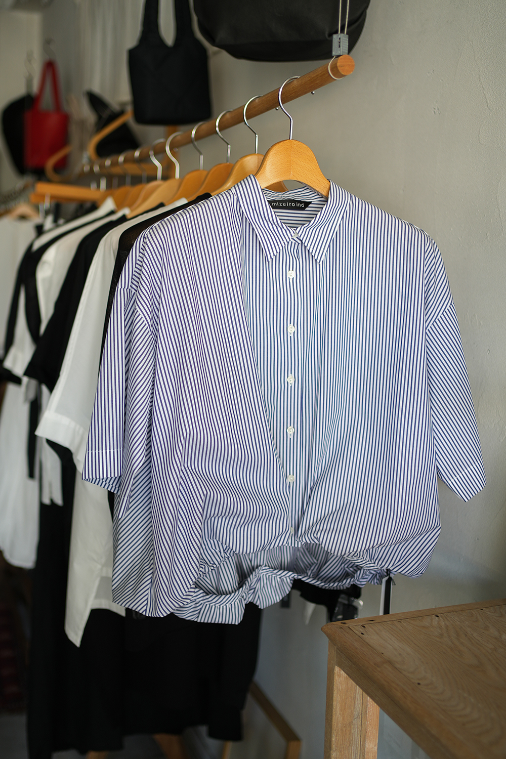 stripe half slv balloon shirt