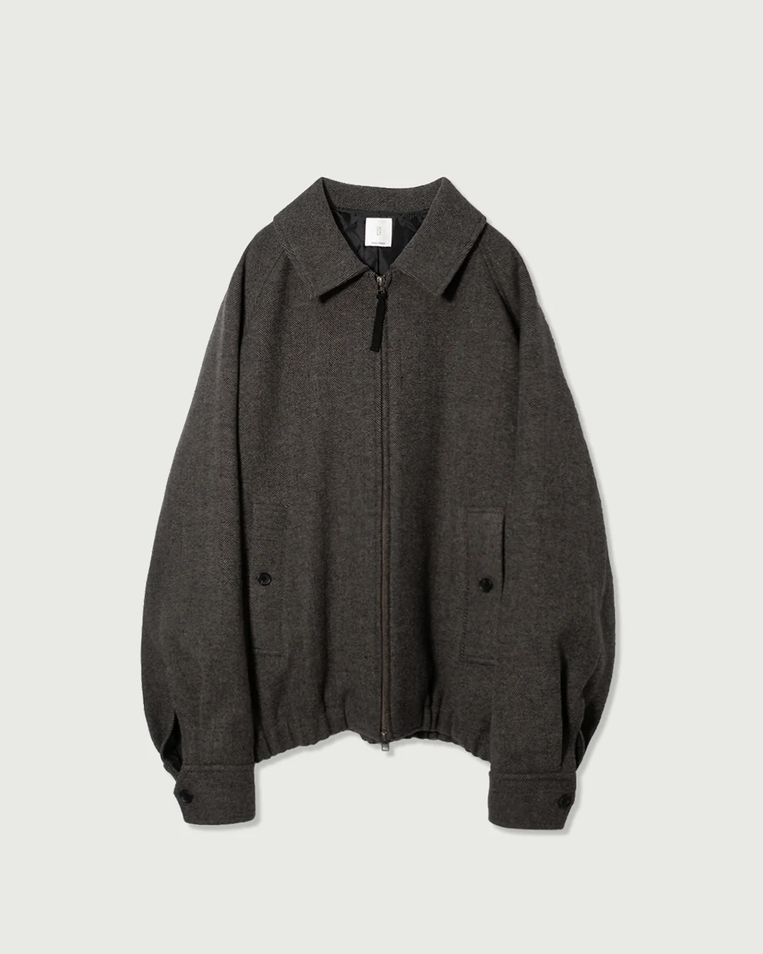 Wool Blend Herringbone Tweed Volume Zip Blouson