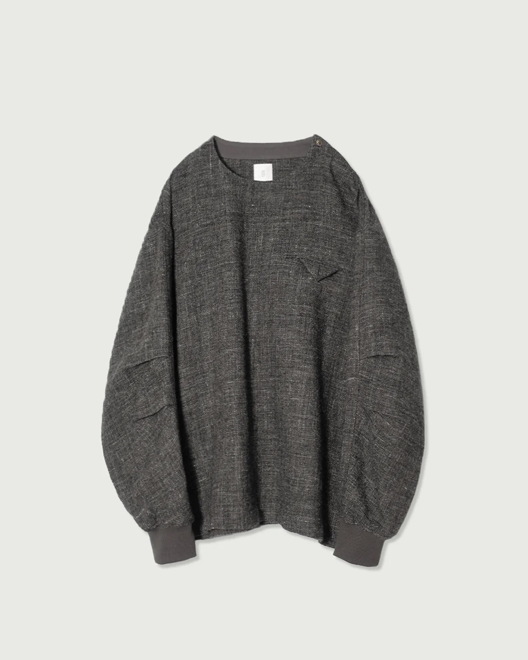 Shetland Wool Linen Crew Neck LS Tuck Rib Pullover