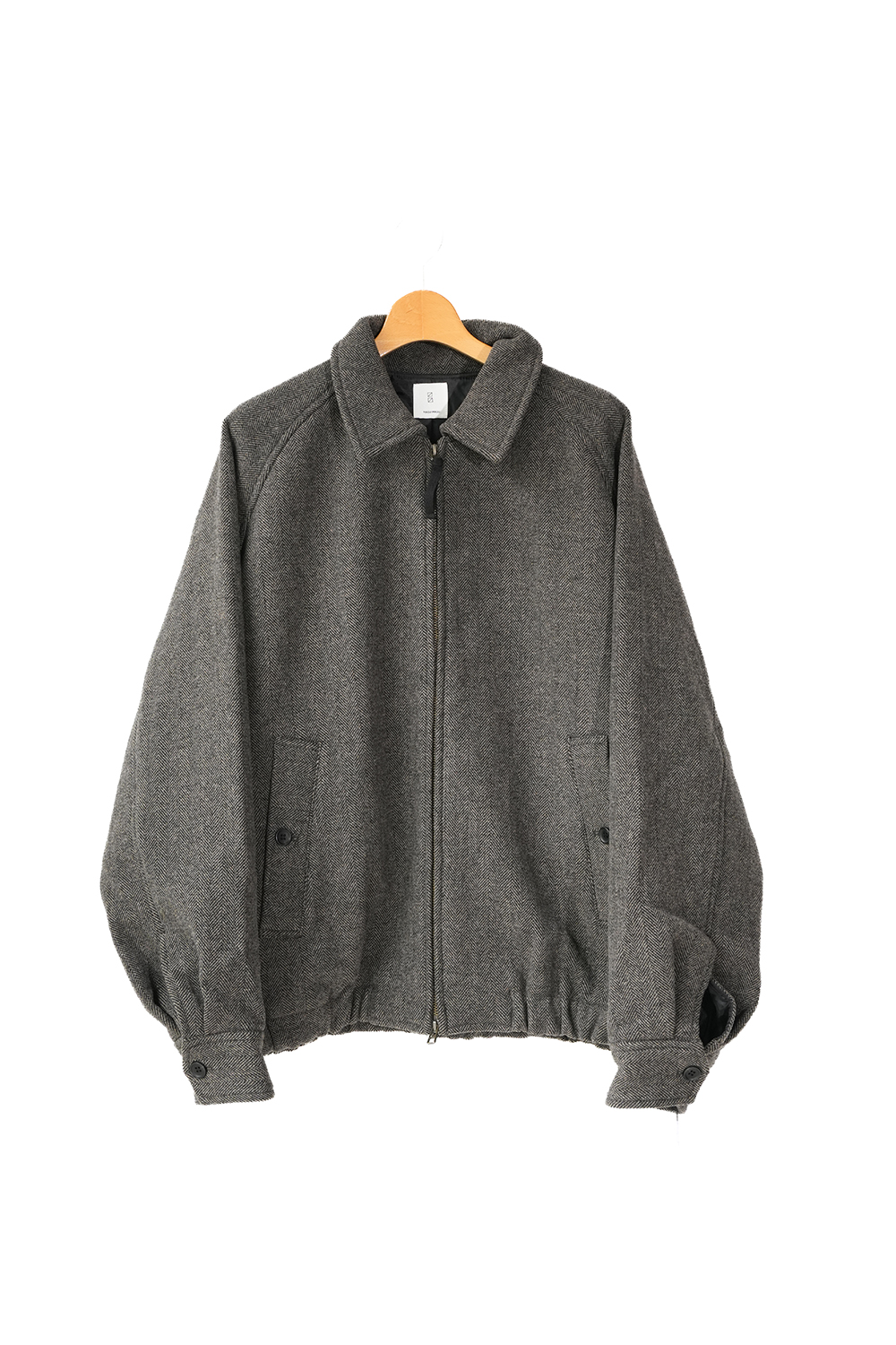 Wool Blend Herringbone Tweed Volume Zip Blouson