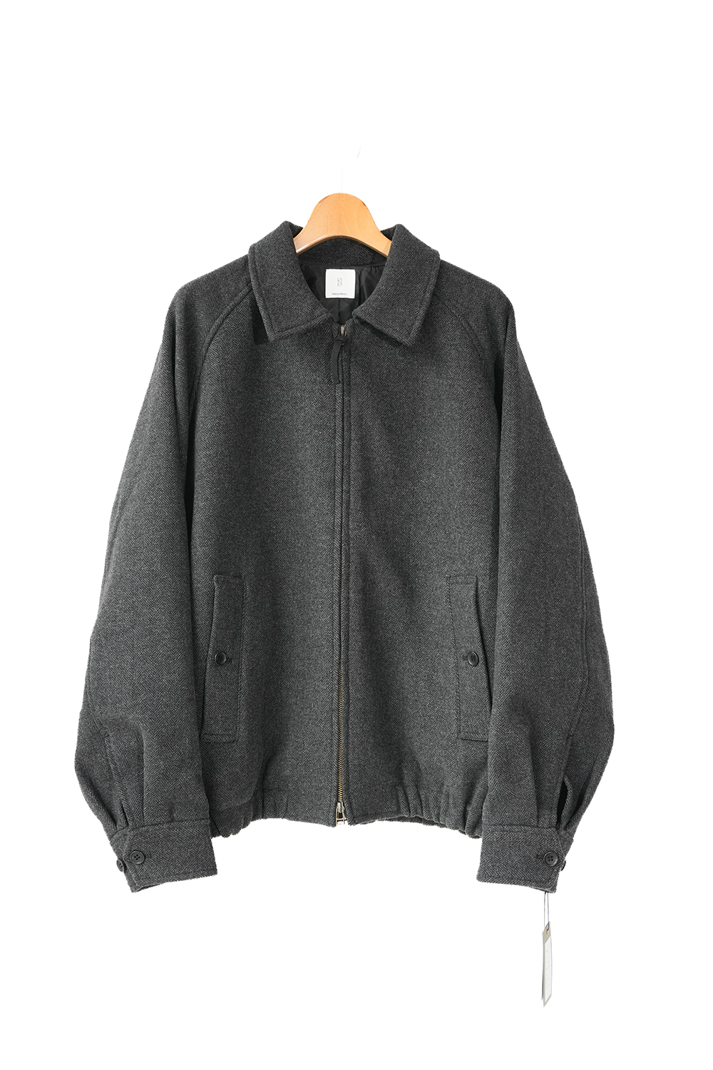 Wool Blend Herringbone Tweed Volume Zip Blouson
