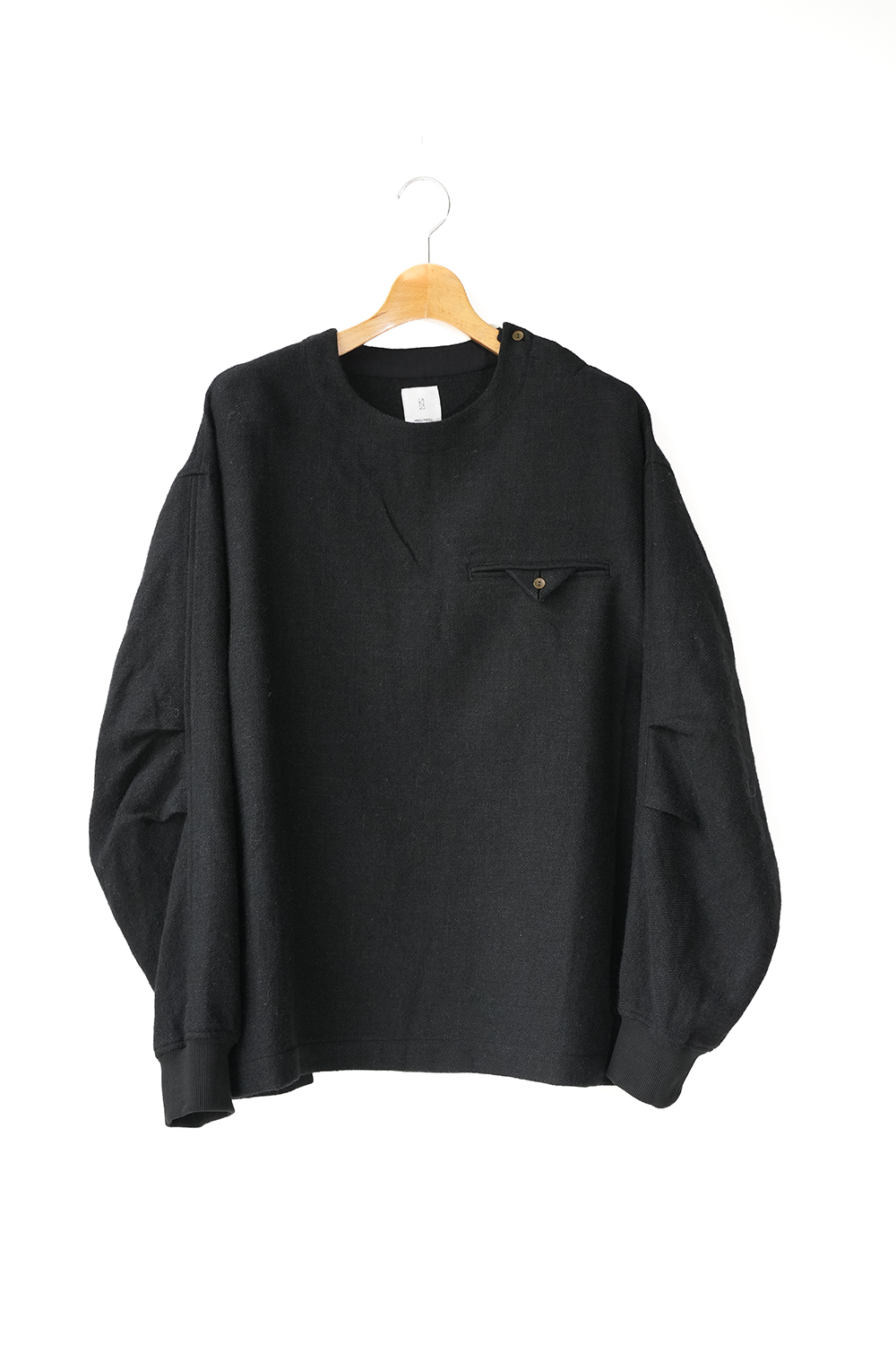 Shetland Wool Linen Crew Neck LS Tuck Rib Pullover