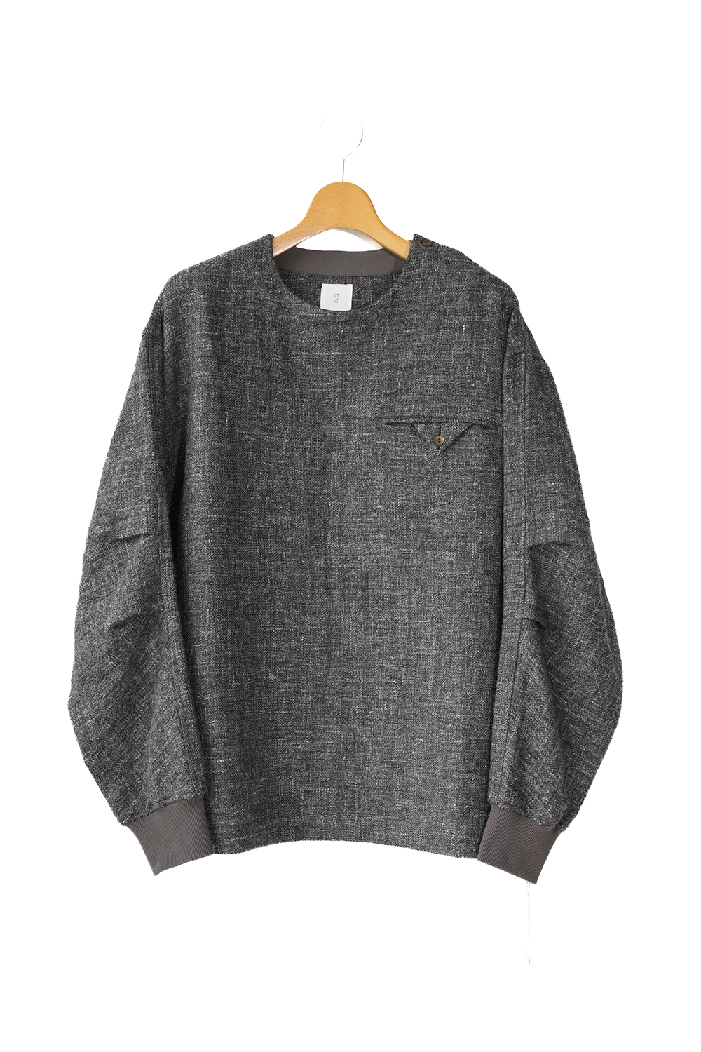Shetland Wool Linen Crew Neck LS Tuck Rib Pullover