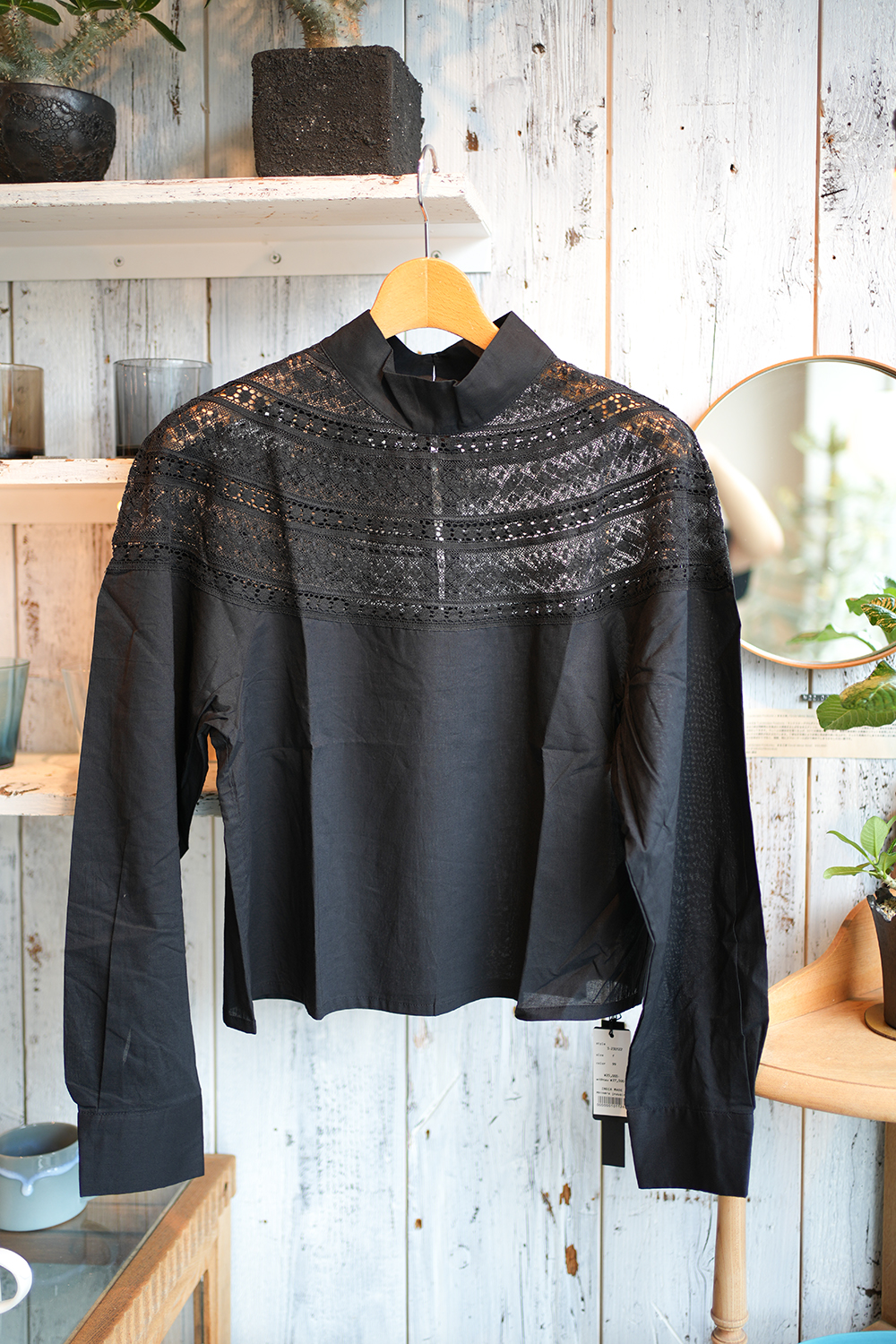 lace yoke high neck shirt