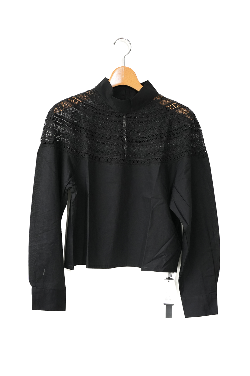 lace yoke high neck shirt